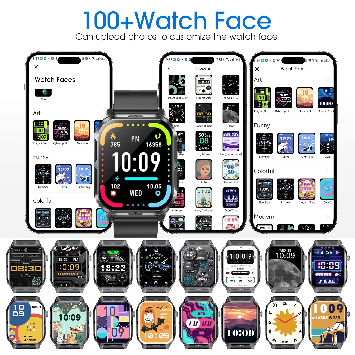 H5 Bluetooth Smart Watch with IP68 Waterproof Fitness Tracker for Men and Women - Black