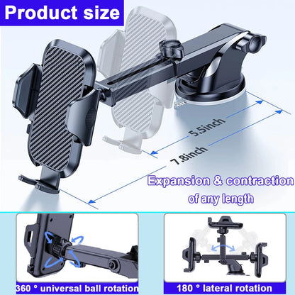 Universal Car Phone Mount with Air Vent Clip and Long Arm Holder for All Smartphones