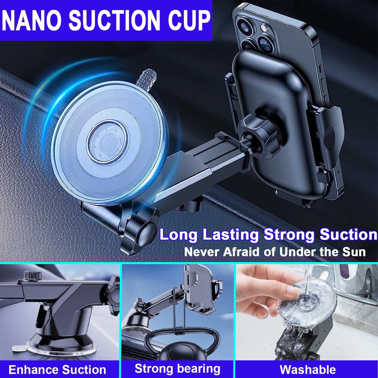 Universal Car Phone Mount with Air Vent Clip and Long Arm Holder for All Smartphones