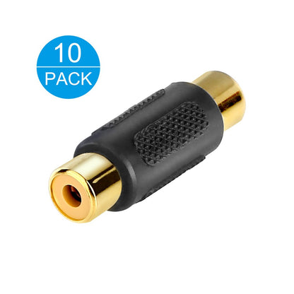 10-Pack Gold-Plated RCA Female to Female Couplers for Audio and Video Connectivity
