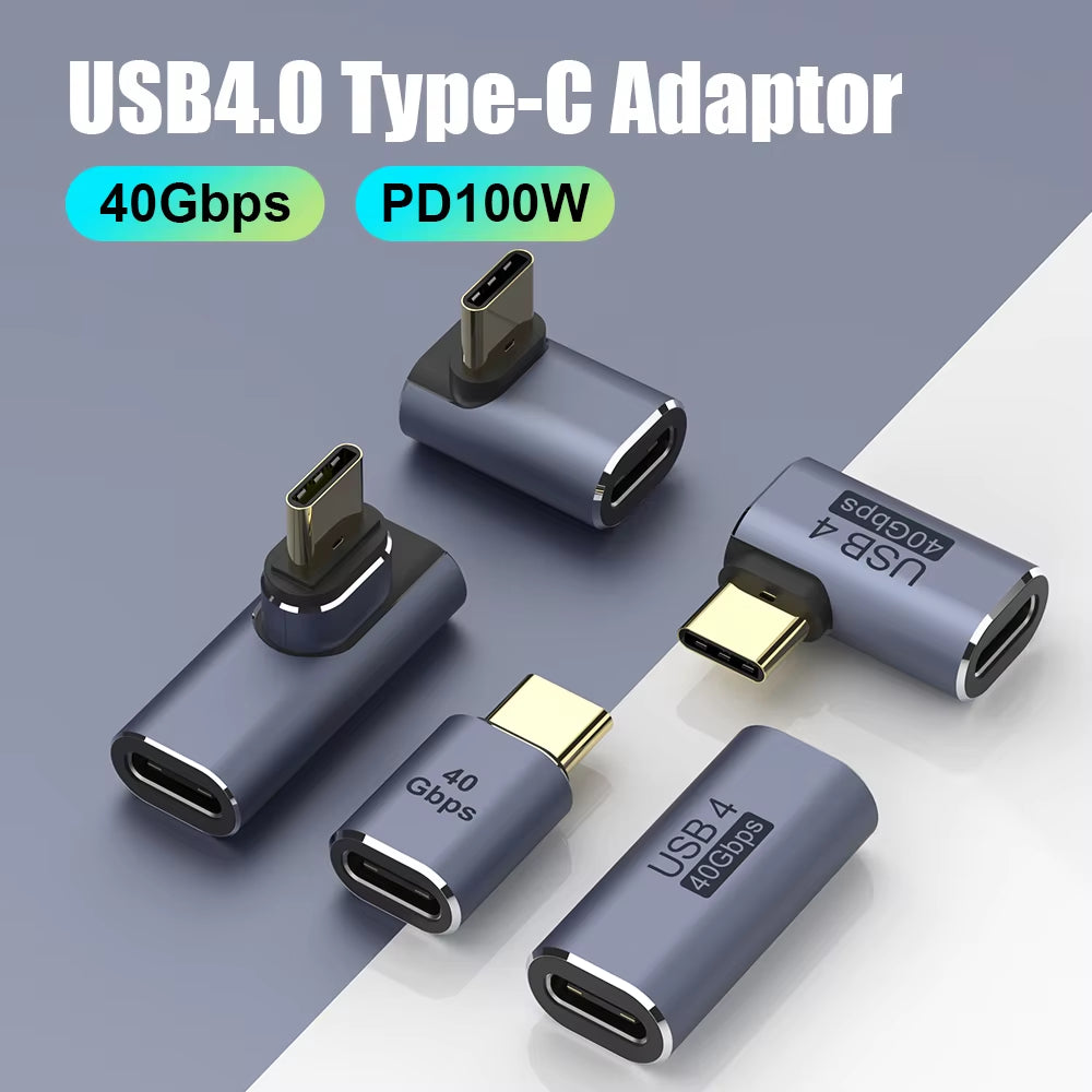 USB 4.0 PD 100W 8K 60Hz Charger Connector for MacBook - 40Gbps High-Speed USB-C OTG U-Shape Straight Angle Male to Female Adapter