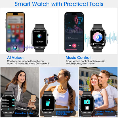 H5 Bluetooth Smart Watch with IP68 Waterproof Fitness Tracker for Men and Women - Black