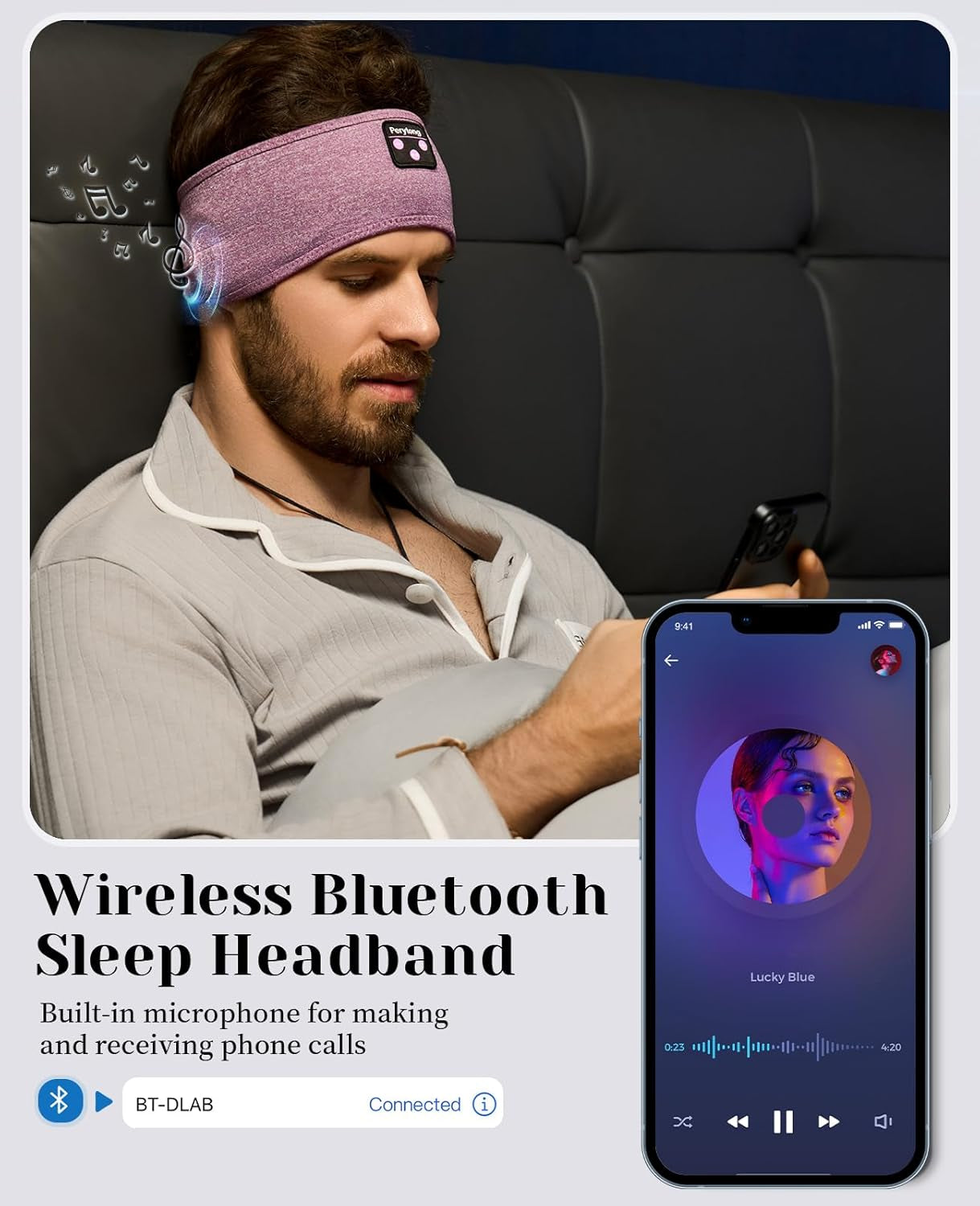 Wireless Sleep Headphones - Bluetooth Sports Headband with Ultra-Thin HD Stereo Speakers for Sleep, Workouts, Jogging, Yoga, Insomnia, Air Travel, and Meditation (Purple)