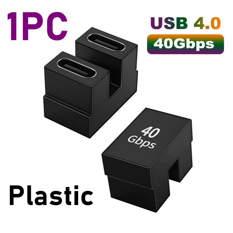 USB 4.0 PD 100W 8K 60Hz Charger Connector for MacBook - 40Gbps High-Speed USB-C OTG U-Shape Straight Angle Male to Female Adapter