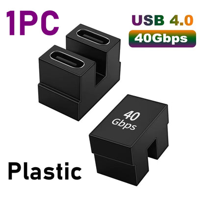 USB 4.0 PD 100W 8K 60Hz Charger Connector for MacBook - 40Gbps High-Speed USB-C OTG U-Shape Straight Angle Male to Female Adapter
