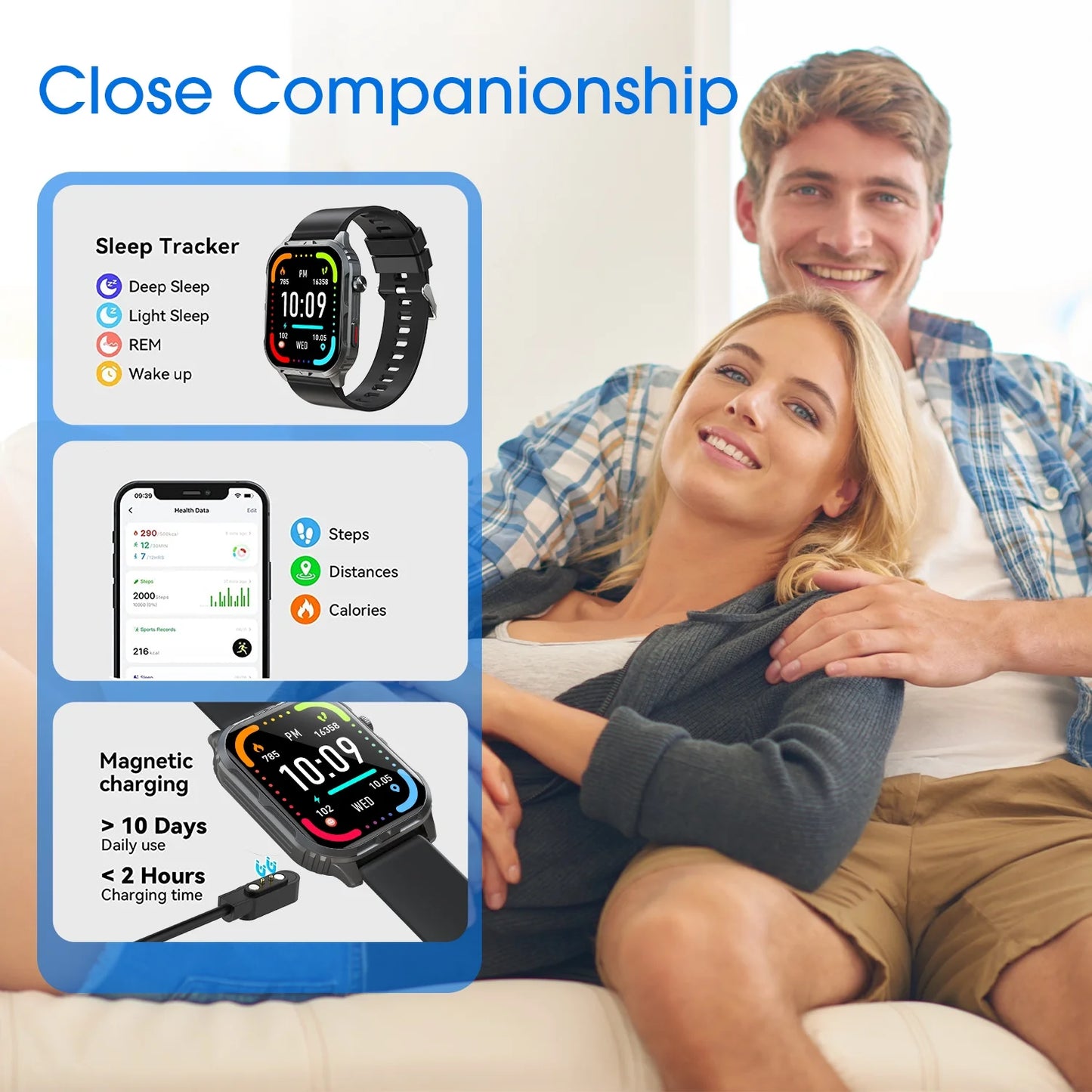 H5 Bluetooth Smart Watch with IP68 Waterproof Fitness Tracker for Men and Women - Black