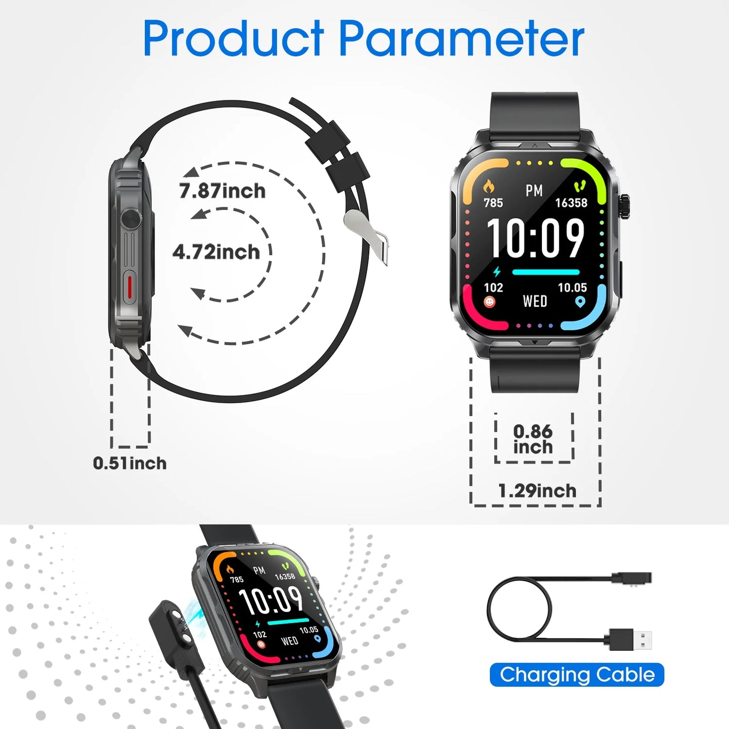 H5 Bluetooth Smart Watch with IP68 Waterproof Fitness Tracker for Men and Women - Black