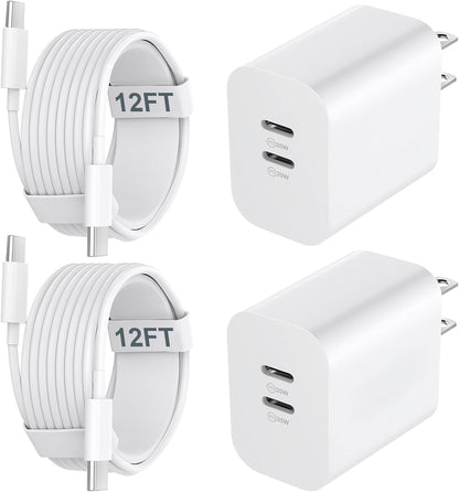 20W USB-C Charger Block with 12FT Fast Charging Cable for iPhone 15/16/17 Pro Max and Android Devices