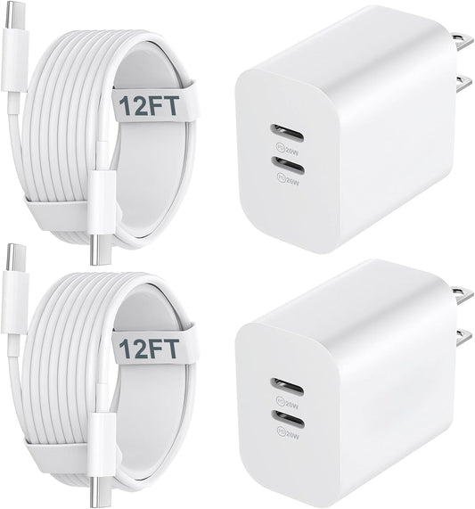 20W USB-C Charger Block with 12FT Fast Charging Cable for iPhone 15/16/17 Pro Max and Android Devices