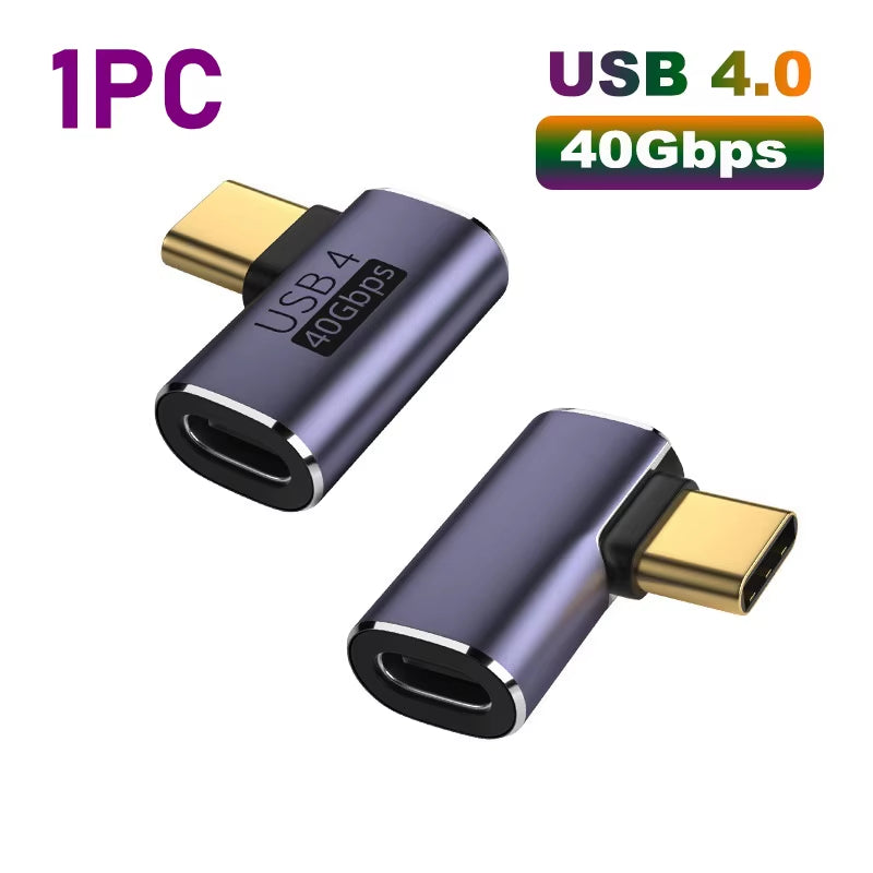 USB 4.0 PD 100W 8K 60Hz Charger Connector for MacBook - 40Gbps High-Speed USB-C OTG U-Shape Straight Angle Male to Female Adapter