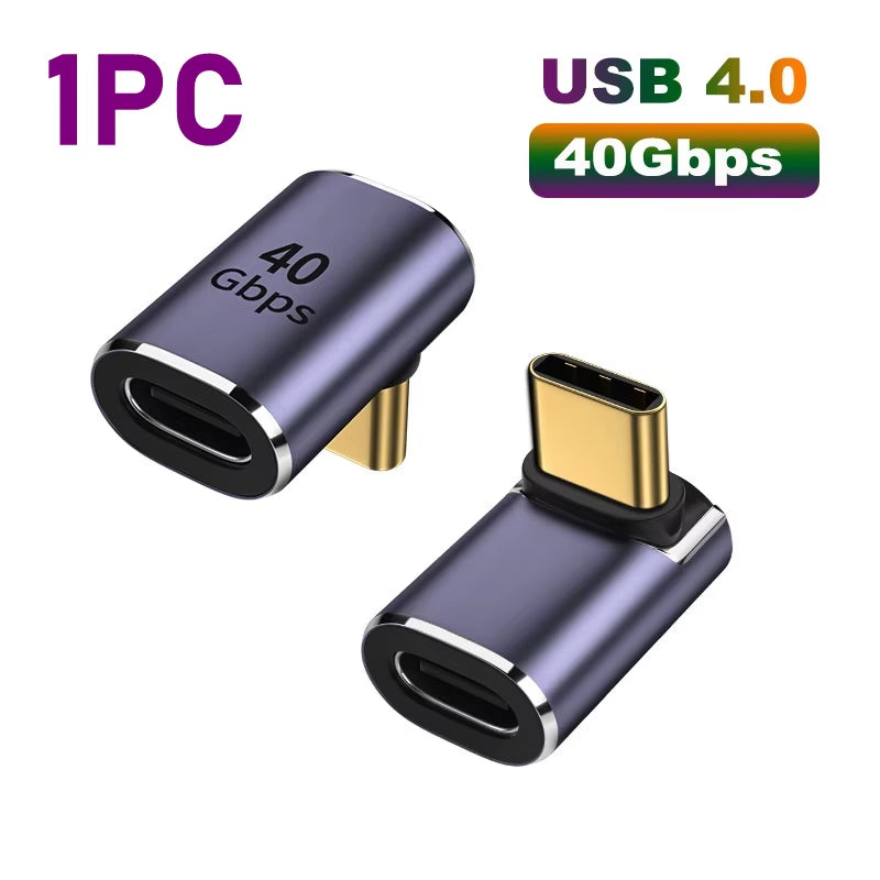 USB 4.0 PD 100W 8K 60Hz Charger Connector for MacBook - 40Gbps High-Speed USB-C OTG U-Shape Straight Angle Male to Female Adapter