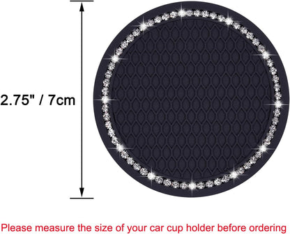 Bling Car Coasters, 2 Pack 2.75" Diameter Car Cup Coaster, Black