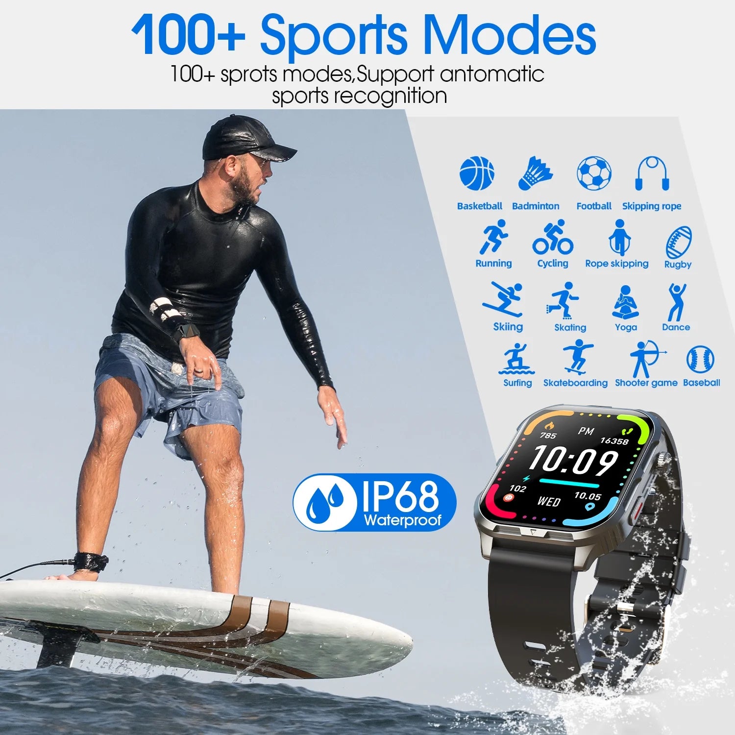 H5 Bluetooth Smart Watch with IP68 Waterproof Fitness Tracker for Men and Women - Black