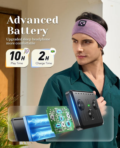 Wireless Sleep Headphones - Bluetooth Sports Headband with Ultra-Thin HD Stereo Speakers for Sleep, Workouts, Jogging, Yoga, Insomnia, Air Travel, and Meditation (Purple)