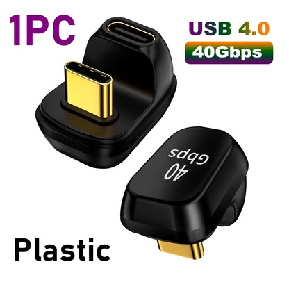 USB 4.0 PD 100W 8K 60Hz Charger Connector for MacBook - 40Gbps High-Speed USB-C OTG U-Shape Straight Angle Male to Female Adapter
