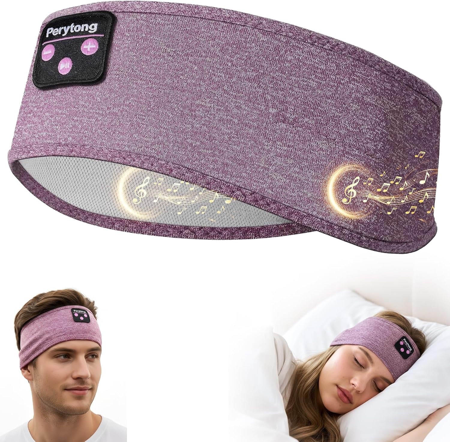 Wireless Sleep Headphones - Bluetooth Sports Headband with Ultra-Thin HD Stereo Speakers for Sleep, Workouts, Jogging, Yoga, Insomnia, Air Travel, and Meditation (Purple)
