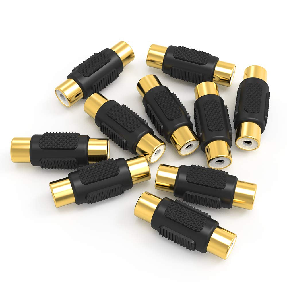 10-Pack Gold-Plated RCA Female to Female Couplers for Audio and Video Connectivity