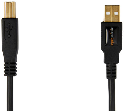 USB 2.0 A to B Cable for Printers and External Hard Drives, 6 Feet, 480 Mbps Transfer Speed, Gold-Plated Connectors, Black