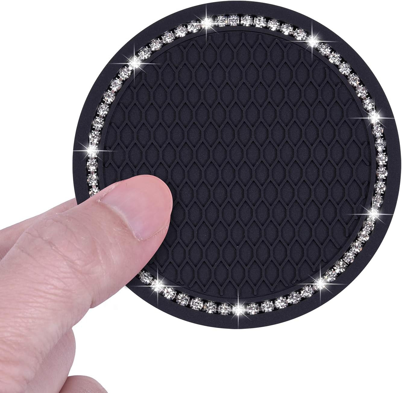 Bling Car Coasters, 2 Pack 2.75" Diameter Car Cup Coaster, Black