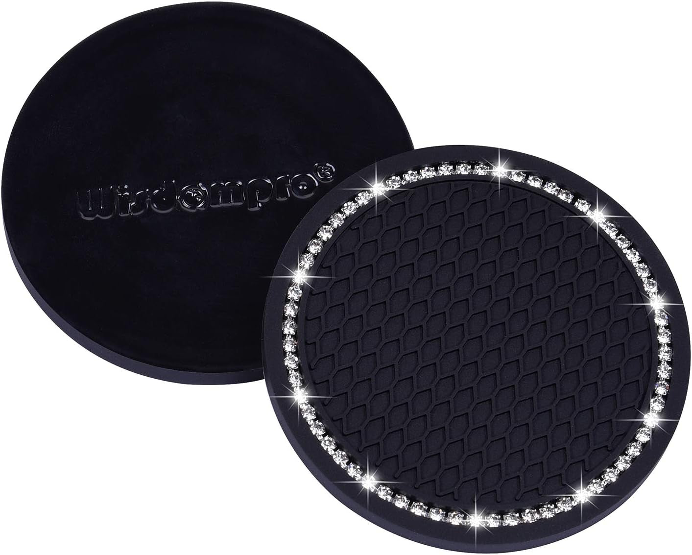 Bling Car Coasters, 2 Pack 2.75" Diameter Car Cup Coaster, Black