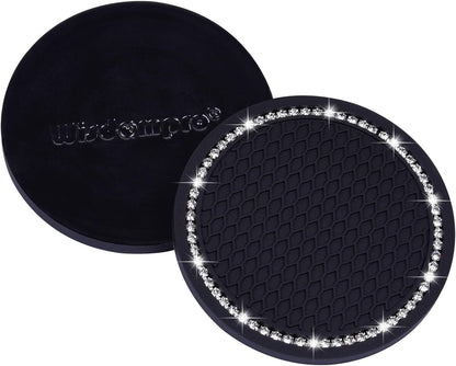Bling Car Coasters, 2 Pack 2.75" Diameter Car Cup Coaster, Black