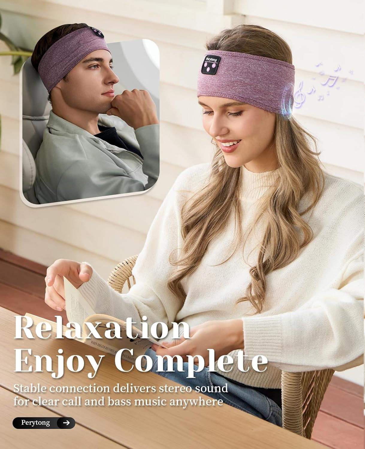 Wireless Sleep Headphones - Bluetooth Sports Headband with Ultra-Thin HD Stereo Speakers for Sleep, Workouts, Jogging, Yoga, Insomnia, Air Travel, and Meditation (Purple)