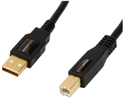 USB 2.0 A to B Cable for Printers and External Hard Drives, 6 Feet, 480 Mbps Transfer Speed, Gold-Plated Connectors, Black