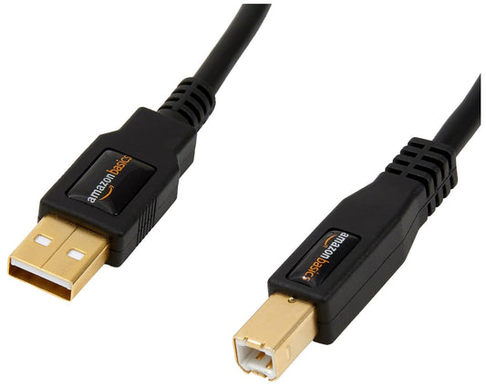 USB 2.0 A to B Cable for Printers and External Hard Drives, 6 Feet, 480 Mbps Transfer Speed, Gold-Plated Connectors, Black