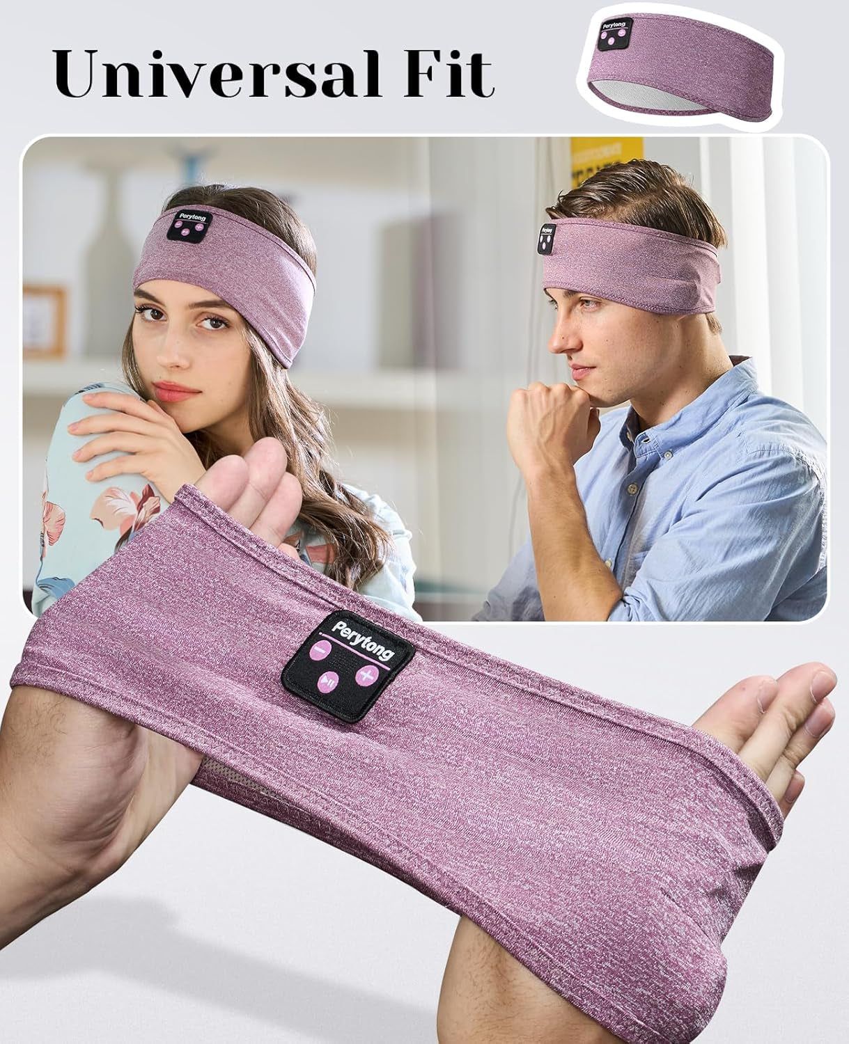 Wireless Sleep Headphones - Bluetooth Sports Headband with Ultra-Thin HD Stereo Speakers for Sleep, Workouts, Jogging, Yoga, Insomnia, Air Travel, and Meditation (Purple)