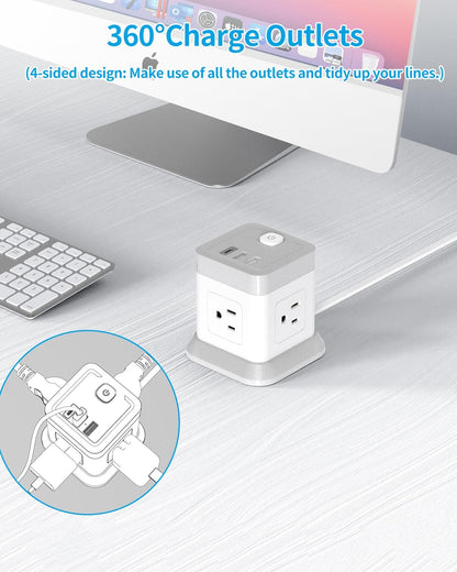 Power Strip USB C, 4 Outlets 3 USB Ports 5 FT Extension Cord White