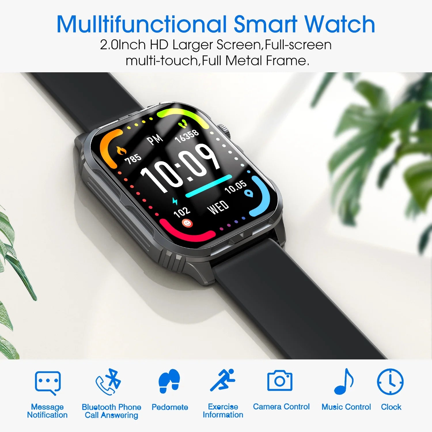 H5 Bluetooth Smart Watch with IP68 Waterproof Fitness Tracker for Men and Women - Black
