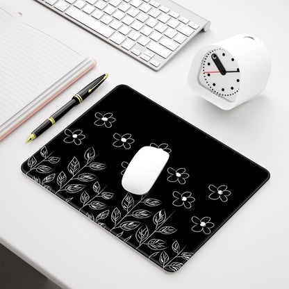 Mouse Pad, 12 X 10 in Flower Theme Computer Mouse Pad for Desk, Premium-Textured Non-Slip Rubber Stitched Edges Waterproof Square Mouse Mat for Gaming Work Wireless Mice, Black