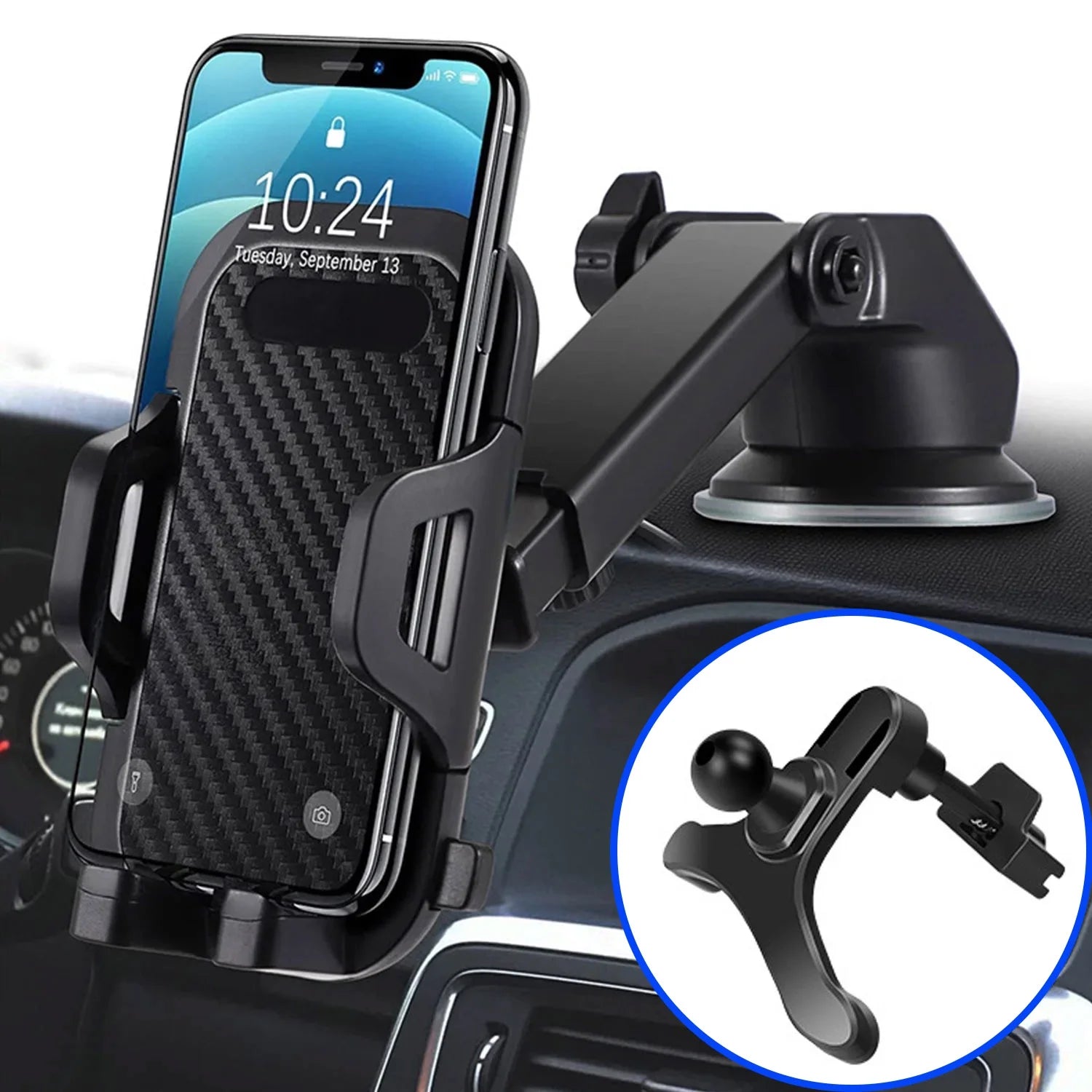Universal Car Phone Mount with Air Vent Clip and Long Arm Holder for All Smartphones