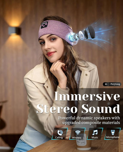Wireless Sleep Headphones - Bluetooth Sports Headband with Ultra-Thin HD Stereo Speakers for Sleep, Workouts, Jogging, Yoga, Insomnia, Air Travel, and Meditation (Purple)