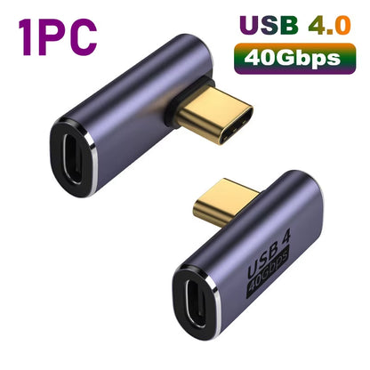 USB 4.0 PD 100W 8K 60Hz Charger Connector for MacBook - 40Gbps High-Speed USB-C OTG U-Shape Straight Angle Male to Female Adapter