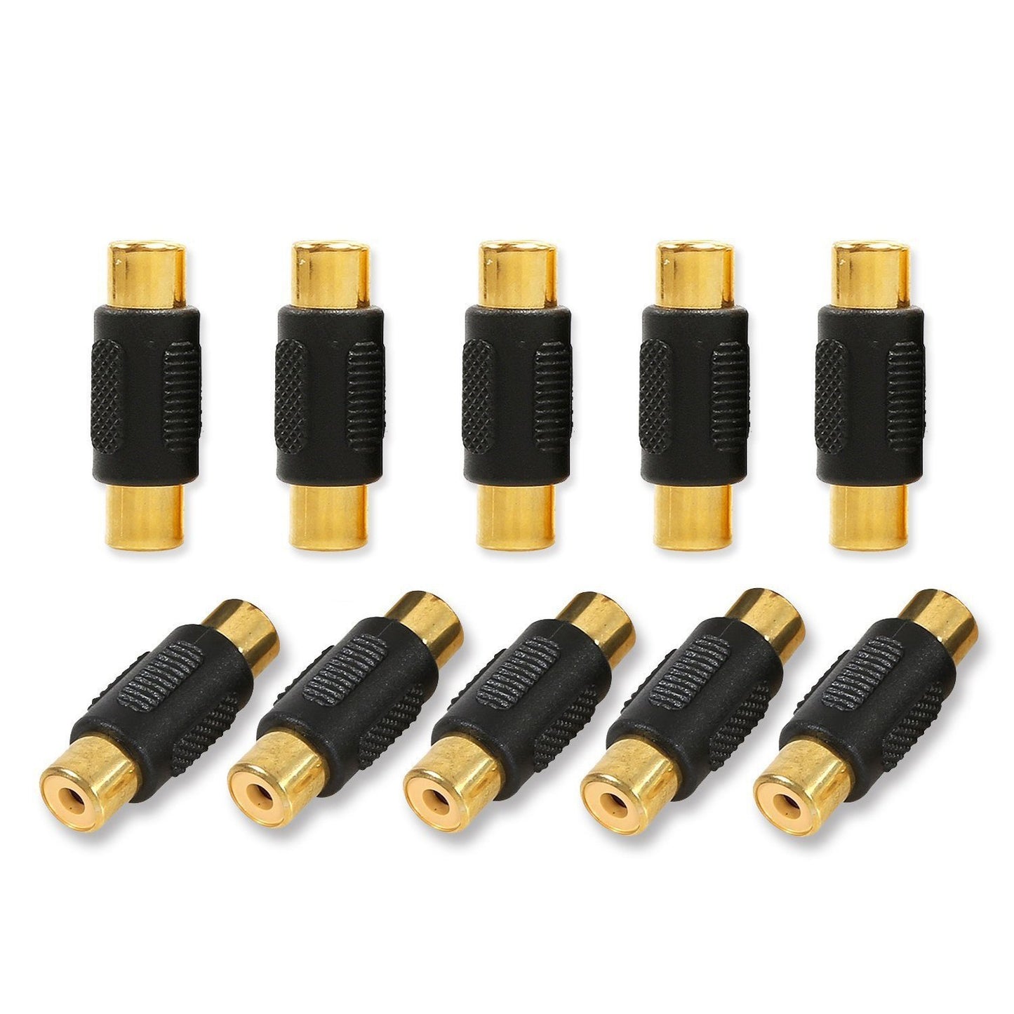 10-Pack Gold-Plated RCA Female to Female Couplers for Audio and Video Connectivity