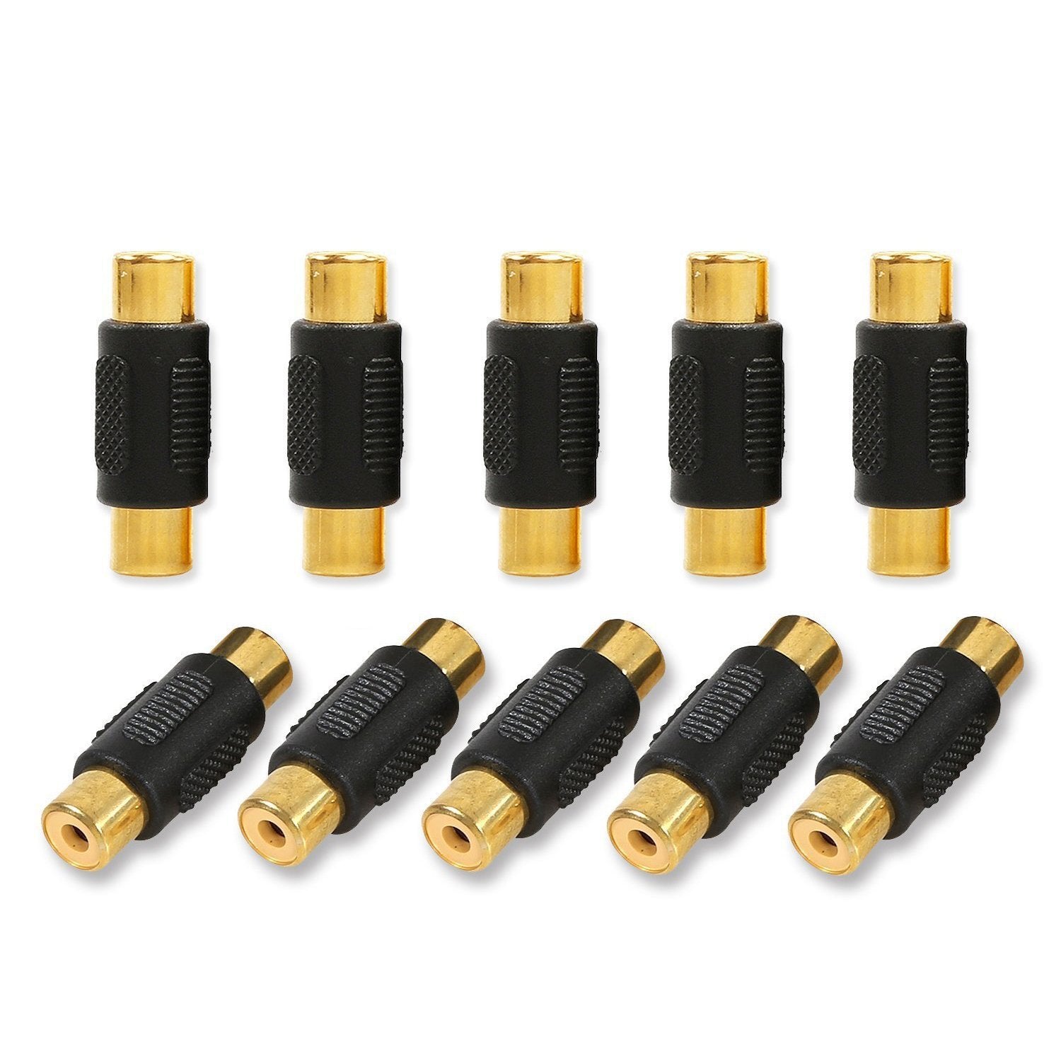 10-Pack Gold-Plated RCA Female to Female Couplers for Audio and Video Connectivity