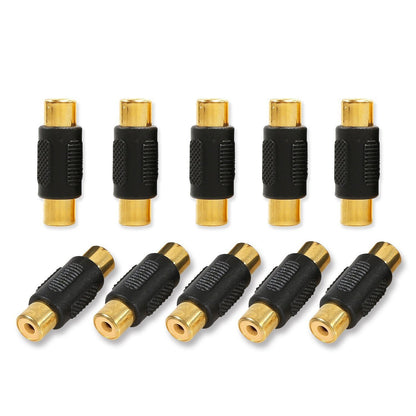 10-Pack Gold-Plated RCA Female to Female Couplers for Audio and Video Connectivity